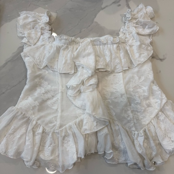 Anthropologie Tops - NWT Anthropologie White Ruffled Lace Crop Top - size M